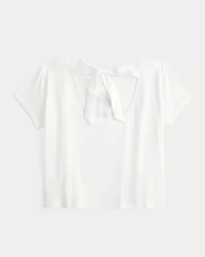 Tricou cu inimă cu cravată la spate ușor Tricou cu inimă cu cravată la spate ușor