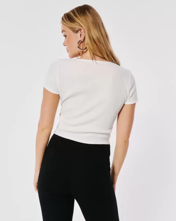 Tricou cu nasturi Waffle Tricou cu nasturi Waffle