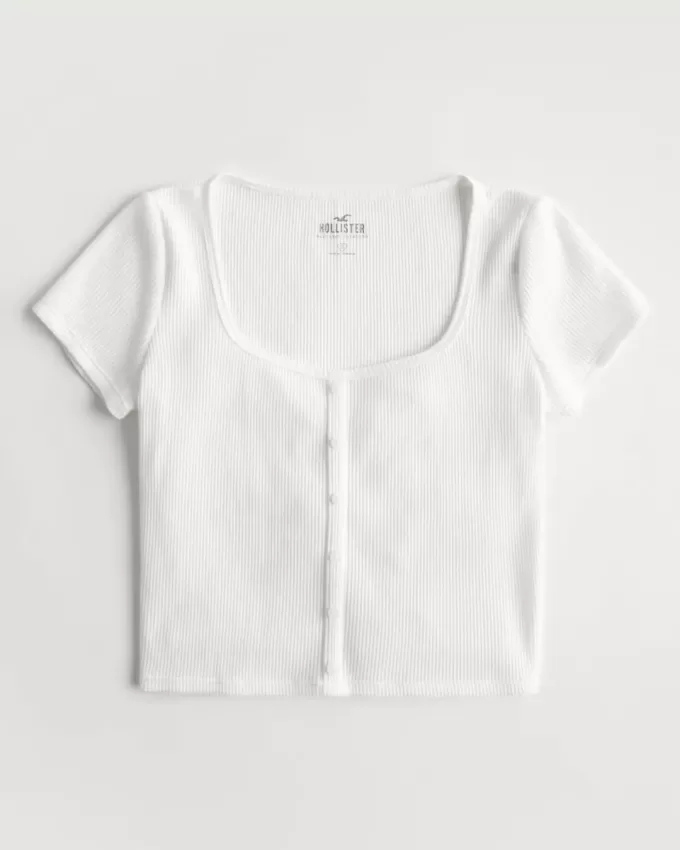 Tricou cu nasturi Waffle Tricou cu nasturi Waffle