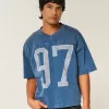 Tricou de fotbal cu grafică de varsitate, de greutate grea Tricou de fotbal cu grafică de varsitate, de greutate grea