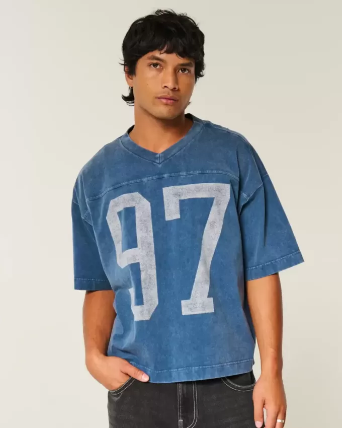 Tricou de fotbal cu grafică de varsitate, de greutate grea Tricou de fotbal cu grafică de varsitate, de greutate grea
