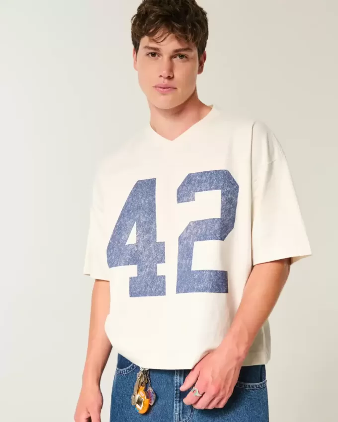 Tricou de fotbal cu grafică de varsitate, de greutate grea Tricou de fotbal cu grafică de varsitate, de greutate grea