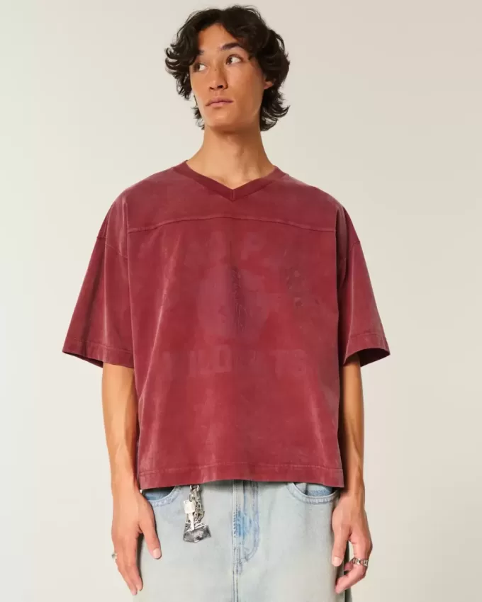 Tricou de fotbal cu grafică de varsitate, de greutate grea Tricou de fotbal cu grafică de varsitate, de greutate grea