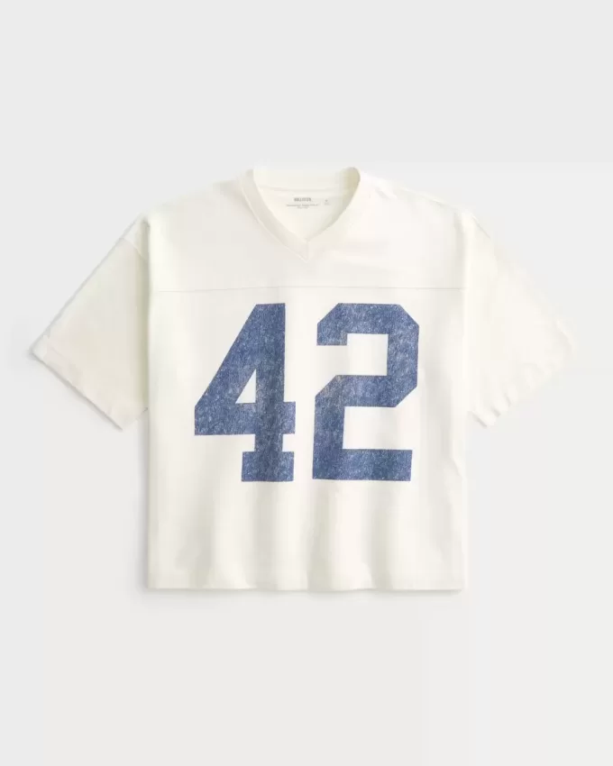 Tricou de fotbal cu grafică de varsitate, de greutate grea Tricou de fotbal cu grafică de varsitate, de greutate grea