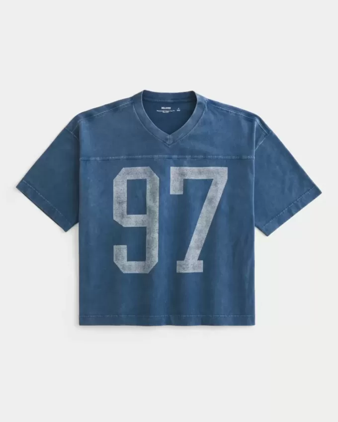 Tricou de fotbal cu grafică de varsitate, de greutate grea Tricou de fotbal cu grafică de varsitate, de greutate grea