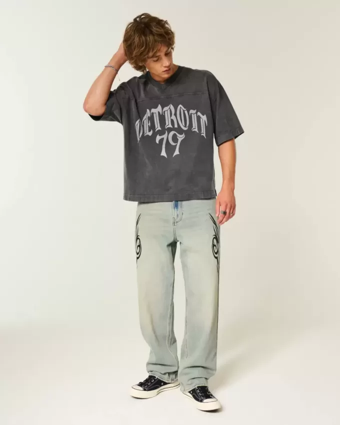 Tricou de fotbal cu grafică Heavyweight Baggy Crop Detroit Tricou de fotbal cu grafică Heavyweight Baggy Crop Detroit