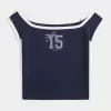 Tricou grafic cu logo fără umăr Tricou grafic cu logo fără umăr