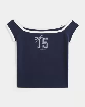 Tricou grafic cu logo fără umăr