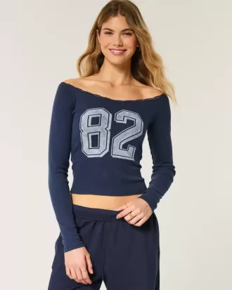 Tricou grafic cu număr de umăr cu dantelă