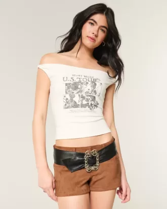 Tricou grafic din catifea răsucit, fără umăr