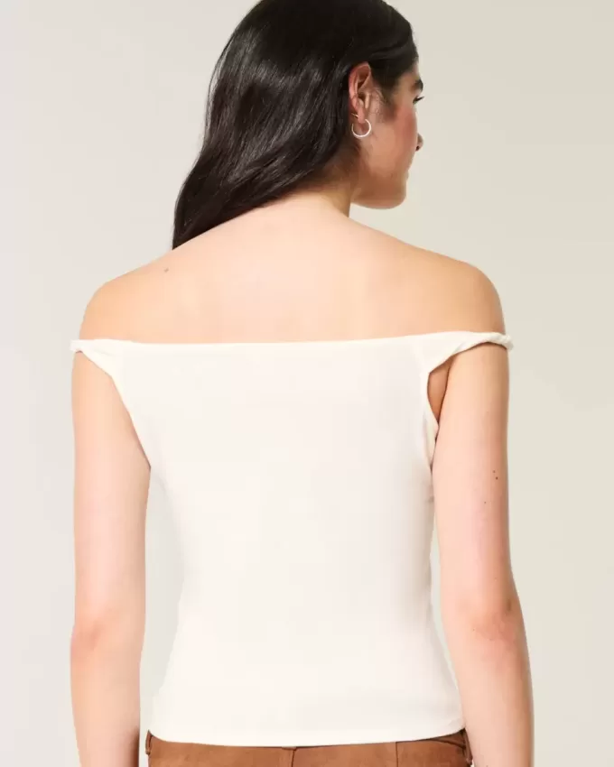 Tricou grafic din catifea răsucit, fără umăr Tricou grafic din catifea răsucit, fără umăr