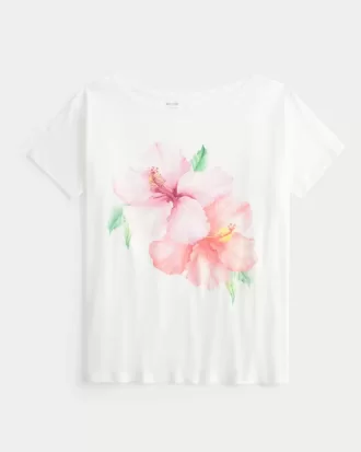 Tricou grafic Hibiscus fără umăr