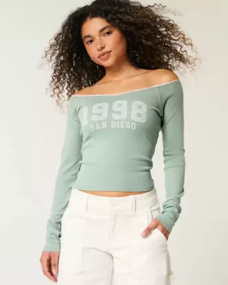 Tricou grafic San Diego, fără umăr, cu dantelă