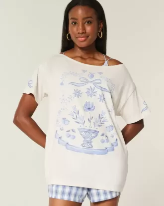 Tricou grafic supradimensionat cu umeri