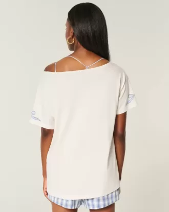 Tricou grafic supradimensionat cu umeri