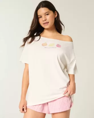 Tricou grafic supradimensionat, fără umăr, Farmers Market