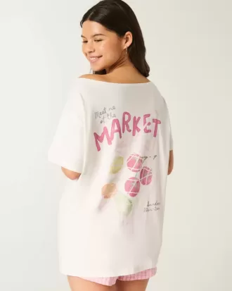 Tricou grafic supradimensionat, fără umăr, Farmers Market