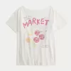 Tricou grafic supradimensionat, fără umăr, Farmers Market Tricou grafic supradimensionat, fără umăr, Farmers Market