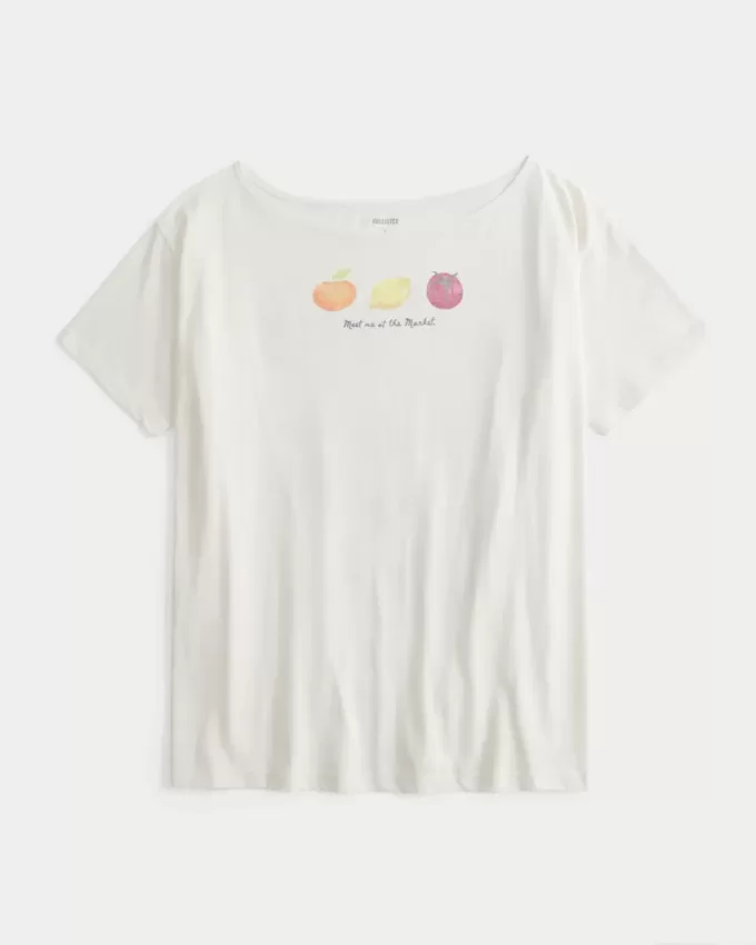 Tricou grafic supradimensionat, fără umăr, Farmers Market Tricou grafic supradimensionat, fără umăr, Farmers Market
