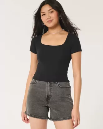 Tricou pentru bebeluși cu gât pătrat cu nervuri