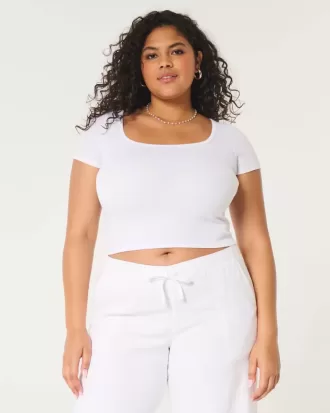 Tricou pentru bebeluși cu gât pătrat cu nervuri
