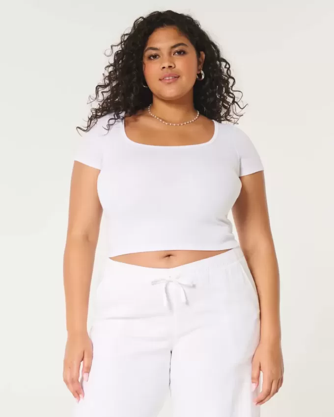 Tricou pentru bebeluși cu gât pătrat cu nervuri Tricou pentru bebeluși cu gât pătrat cu nervuri