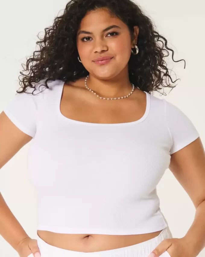 Tricou pentru bebeluși cu gât pătrat cu nervuri Tricou pentru bebeluși cu gât pătrat cu nervuri