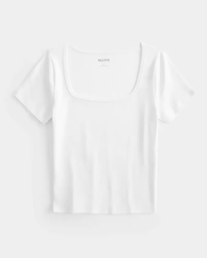 Tricou pentru bebeluși cu gât pătrat cu nervuri Tricou pentru bebeluși cu gât pătrat cu nervuri