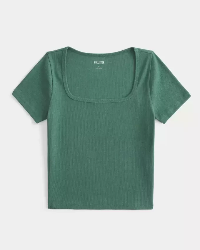 Tricou pentru bebeluși cu gât pătrat cu nervuri Tricou pentru bebeluși cu gât pătrat cu nervuri