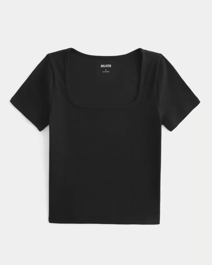 Tricou pentru bebeluși cu gât pătrat cu nervuri Tricou pentru bebeluși cu gât pătrat cu nervuri