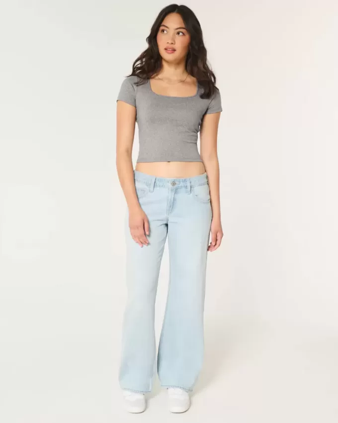 Tricou pentru bebeluși cu gât pătrat din țesătură moale, fără cusături Tricou pentru bebeluși cu gât pătrat din țesătură moale, fără cusături