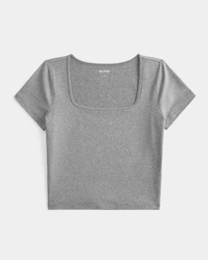 Tricou pentru bebeluși cu gât pătrat din țesătură moale, fără cusături Tricou pentru bebeluși cu gât pătrat din țesătură moale, fără cusături