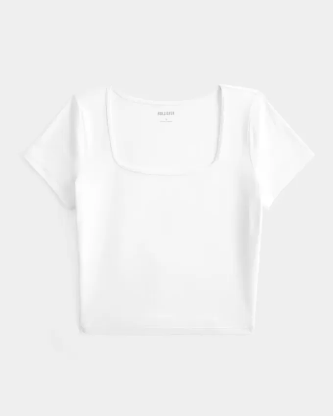 Tricou pentru bebeluși cu gât pătrat din material fără cusături Tricou pentru bebeluși cu gât pătrat din material fără cusături